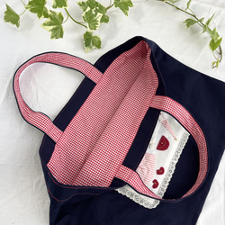 入園入学セット　ちょっと大きめアップリケのレッスンバッグと上履き入れ(ピンクストライプ) 5枚目の画像