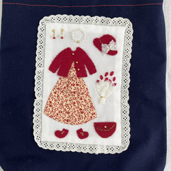 入園入学セット　ちょっと大きめアップリケのレッスンバッグと上履き入れのセット(赤花柄) 10枚目の画像