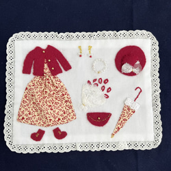 入園入学セット　ちょっと大きめアップリケのレッスンバッグと上履き入れのセット(赤花柄) 6枚目の画像