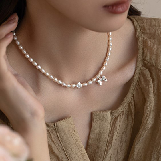 淡水パールのネックレス　真珠 蝶々　S925シルバー 淡水真珠　淡水パール　パール　6月の誕生石 夏の誕生石2024