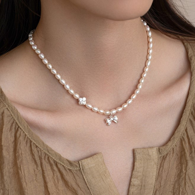淡水パールのネックレス　真珠 蝶々　S925シルバー 淡水真珠　淡水パール　パール　6月の誕生石 夏の誕生石2024