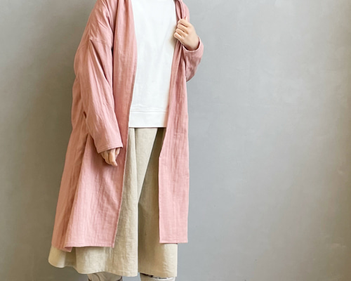 店内商品がすべてレジにて半額！！ ローブカーディガン。桜色。ダブルガーゼ。【受注製作 トップス
