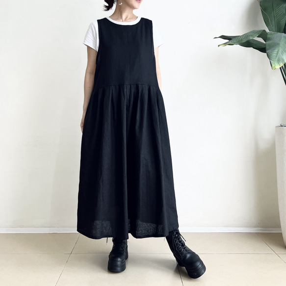 ジャンパースカート * Rayon Linen Black * 2枚目の画像