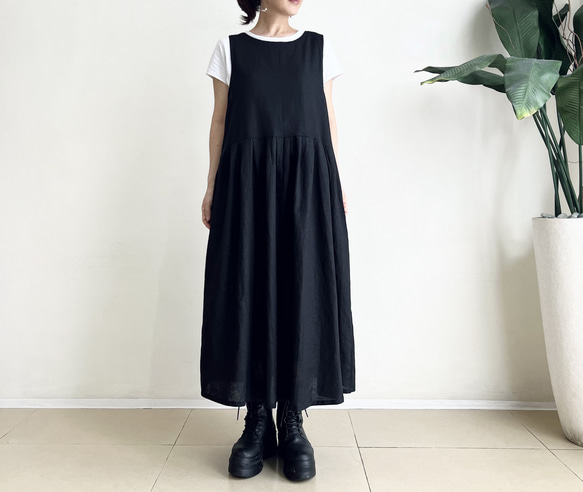 ジャンパースカート * Rayon Linen Black * 1枚目の画像