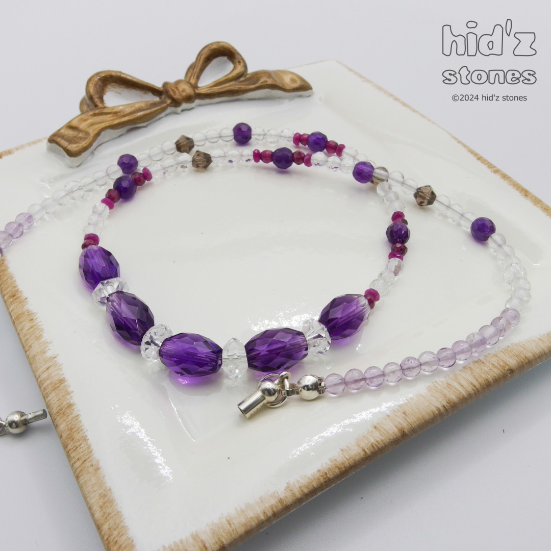 ◆一点もの天然石ネックレス:BySm-003【バヨネットクラスプ】アメジスト・ガーネット・ルビー・SV925