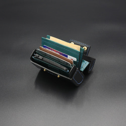飛び出す絵本のようなmini財布　カード×3（イタリアンレザー　黒とターコイズブルー）No.013 3枚目の画像