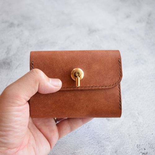 【イタリアンレザー】オコシ金具の三つ折り財布　フルハンドメイド イタリアンレザー】オコシ金具の三つ折り財布 フルハンドメイド