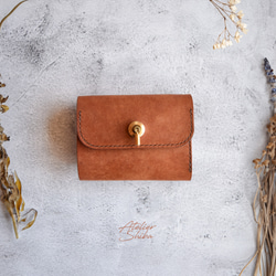 三つ折り財布 本革 ｲﾀﾘｱﾝﾚｻﾞｰ 【オコシ金具】 Brown ブラウン 三つ折り