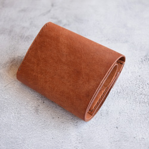 三つ折り財布 本革 ｲﾀﾘｱﾝﾚｻﾞｰ 【オコシ金具】 Brown ブラウン 三