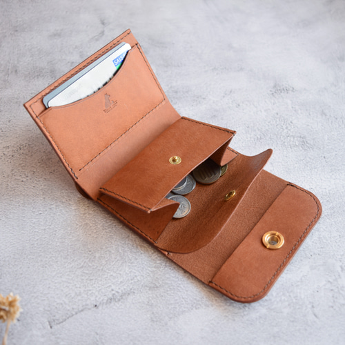 【イタリアンレザー】オコシ金具の三つ折り財布　フルハンドメイド 6dd5bcfcb79eb5cdfa53b1b6f12ece