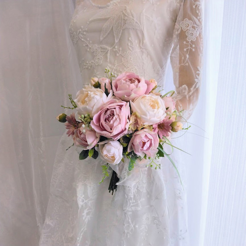 大人ピンク の ウェディング ブーケ ns878 アーティフィシャルフラワー
