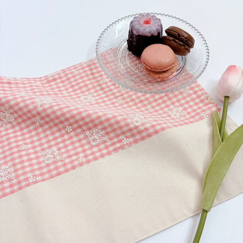 お弁当2点セット 【Embroidery Flower Check pink】お弁当袋