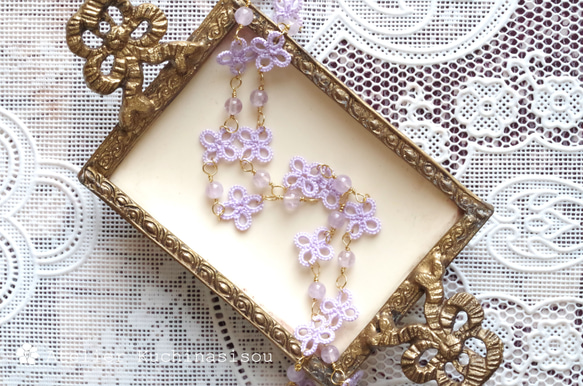 【二月生日石】梭織蕾絲小花薰衣草紫水晶項鍊 第6張的照片