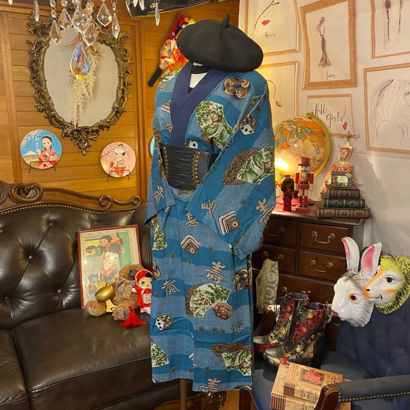 長襦袢 着物 ハンドメイド リメイク ユニセックス  ワンピース ドレス  JW-16 6枚目の画像