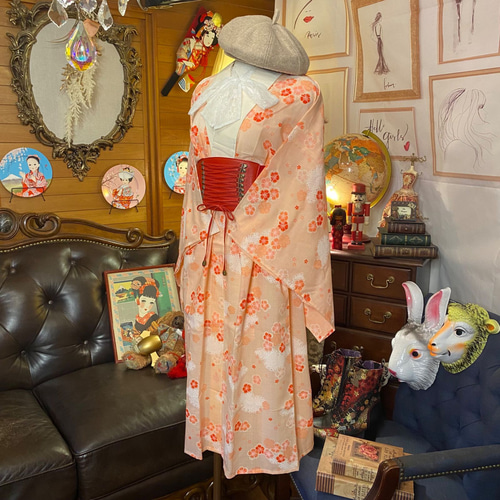 着物リメイク　浴衣ワンピース前ボタン　 Lサイズ 着物リメイク 浴衣ワンピース前ボタン Lサイズ 着物リメイク 浴衣