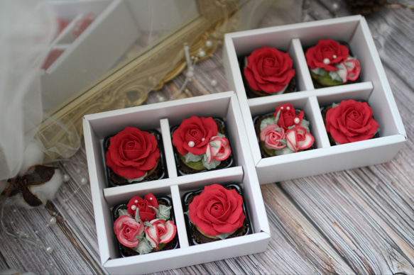 (風呂敷ラッピング)あんフラワークッキー(赤いバラ)４個入り 誕生日プレゼント 和菓子 食べられるお花！ 8枚目の画像