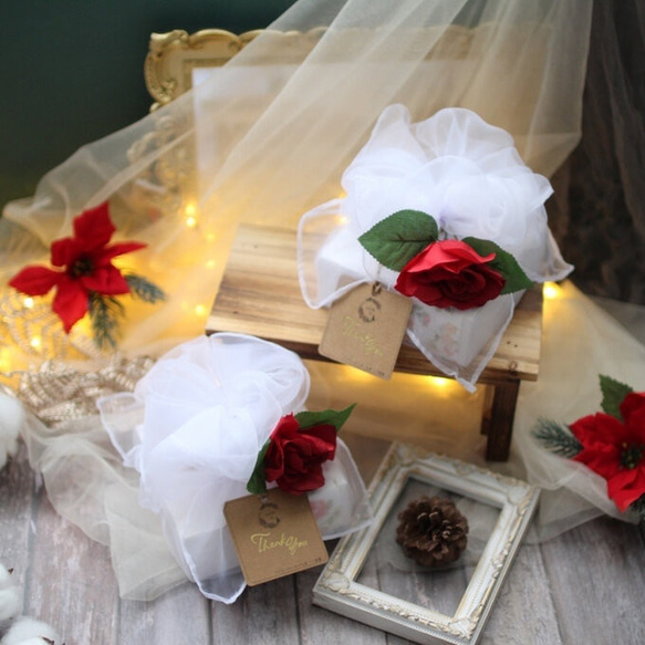 (風呂敷ラッピング)あんフラワークッキー(赤いバラ)４個入り 誕生日プレゼント 和菓子 食べられるお花！ 4枚目の画像