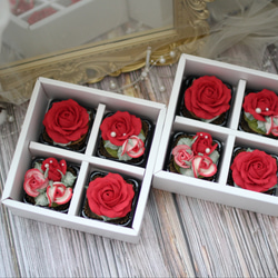 (風呂敷ラッピング)あんフラワークッキー(赤いバラ)４個入り 誕生日プレゼント 和菓子 食べられるお花！ 1枚目の画像