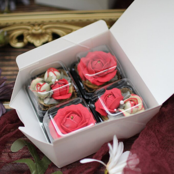 (風呂敷ラッピング)あんフラワークッキー(赤いバラ)４個入り 誕生日プレゼント 和菓子 食べられるお花！ 5枚目の画像