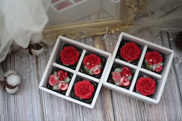 (風呂敷ラッピング)あんフラワークッキー(赤いバラ)４個入り 誕生日プレゼント 和菓子 食べられるお花！ 9枚目の画像