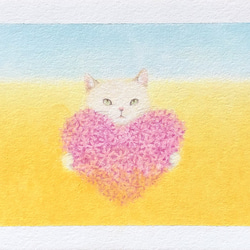 【原画】春ねこ　〜ハートのお花〜 1枚目の画像