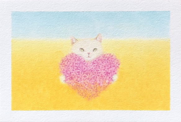 【原画】春ねこ　〜ハートのお花〜 1枚目の画像