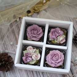 (風呂敷ラッピング)あんフラワークッキー(紫色のバラ)4個入り 和菓子　誕生日プレゼント　食べられるお花 1枚目の画像