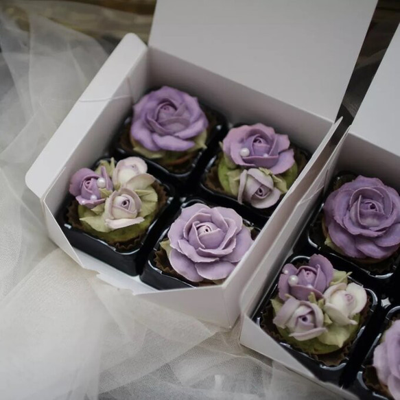 5月23日以降発送(風呂敷ラッピング)あんフラワークッキー(紫色のバラ)　4個入り　和菓子贈り物　食べられるお花 2枚目の画像