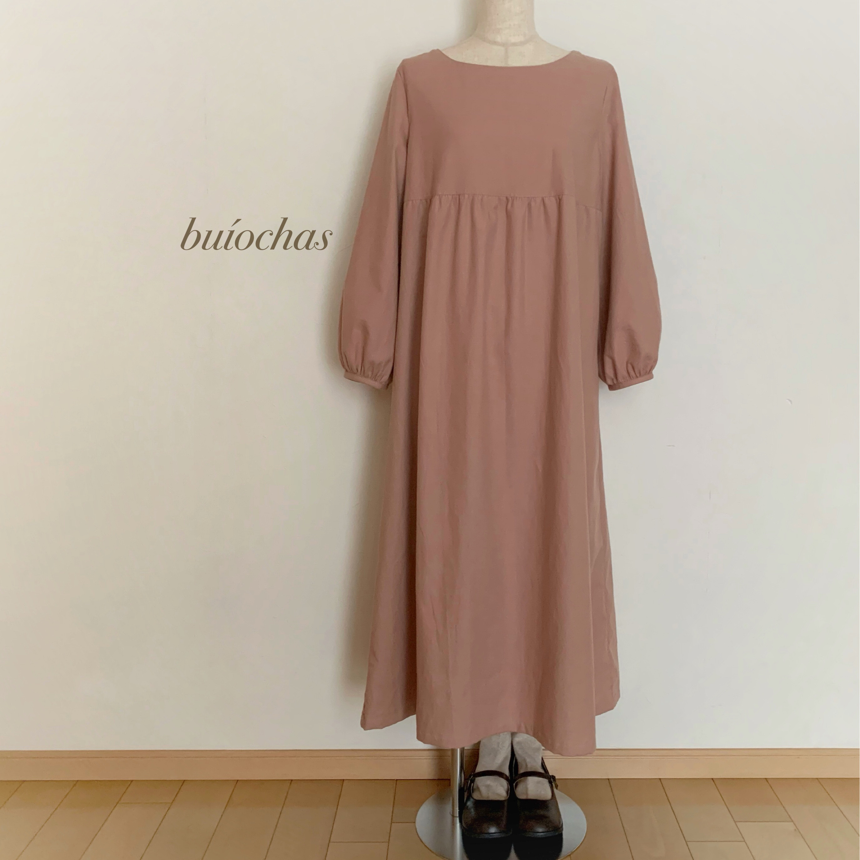 cotton胸元切り替えワンピース  (pink beige)