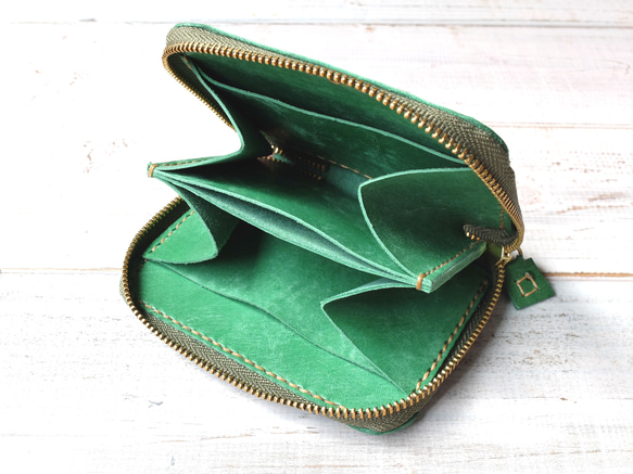 シンプルなコンパクトミニ財布　グリーン　緑　 受注製作 3枚目の画像