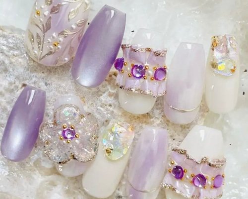 凪の願いシリーズ- やさしさにほどけて フリル ラベンダー ネイル