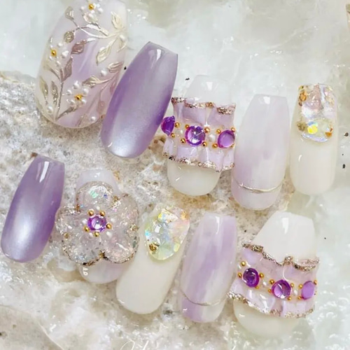 凪の願いシリーズ- やさしさにほどけて フリル ラベンダー ネイル