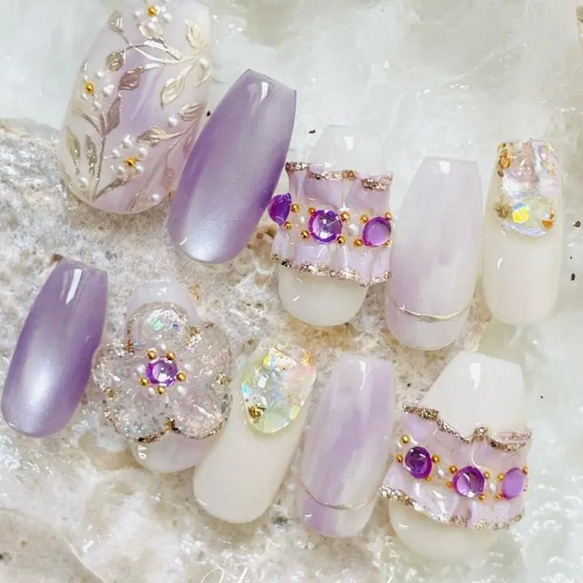 凪の願いシリーズ- やさしさにほどけて フリル ラベンダー ネイル