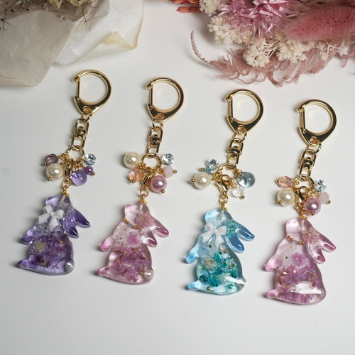 藍様おまとめ。レジン キーホルダー 猫 うさぎ MY mama】レジン×布で作る！うさぎのキーホルダー作り方