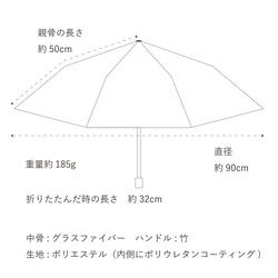 【予約７月下旬】竹ハンドル UVカット折りたたみ傘 ミモザ 紫外線99.9%カット 164023 晴雨兼用 7枚目の画像