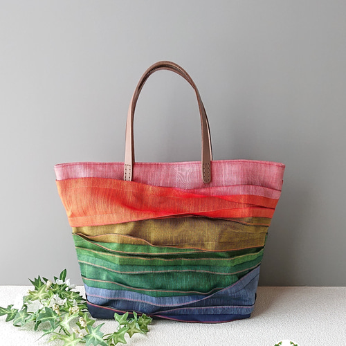 受注製作】気分上々…畳縁・虹のトートバッグ トートバッグ 縁 Ryouline