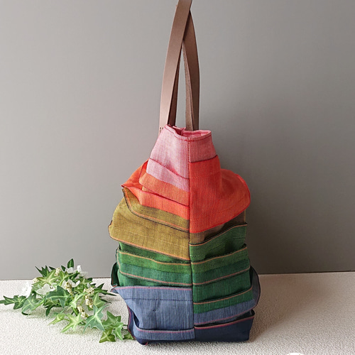 受注製作】気分上々…畳縁・虹のトートバッグ トートバッグ 縁 Ryouline