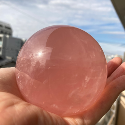 高品質]ブラジル産ローズクォーツ丸玉/スフィア（直径43.4mm・スター