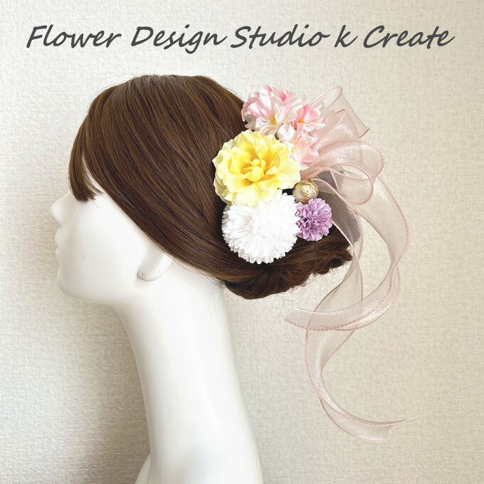 春色♡桜と胡蝶蘭とリボンのヘッドドレス　春色　桜色　桜　白　純白　白無垢　和装婚　結婚式　髪飾り　コチョウラン　成人式