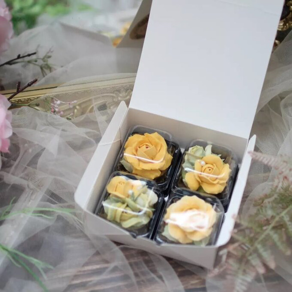 (風呂敷ラッピング)あんフラワークッキー(黄色のバラ)４個入 誕生日プレゼント　食べられるお花！ 6枚目の画像