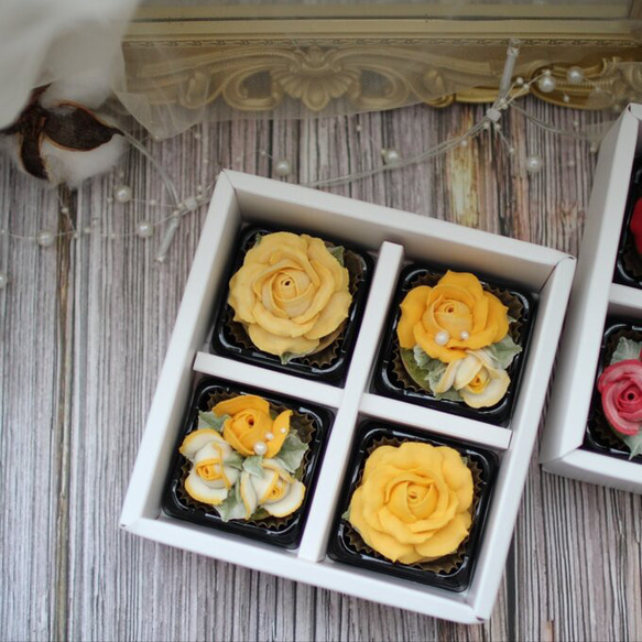 (風呂敷ラッピング)あんフラワークッキー(黄色のバラ)４個入 誕生日プレゼント　食べられるお花！ 8枚目の画像