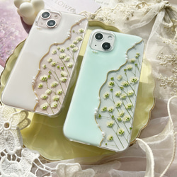 【3color】春の色 かすみ草 パステルカラー 押し花スマホケース 【ハイブリッドケース対応可】全機種対応 5枚目の画像