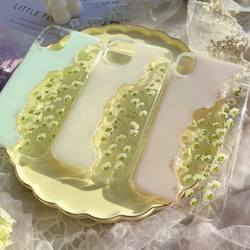 【3color】春の色 かすみ草 パステルカラー 押し花スマホケース 【ハイブリッドケース対応可】全機種対応 4枚目の画像