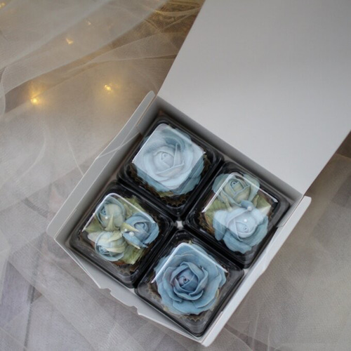 風呂敷ラッピング)あんフラワークッキー(青色のバラ)4個入り 誕生日