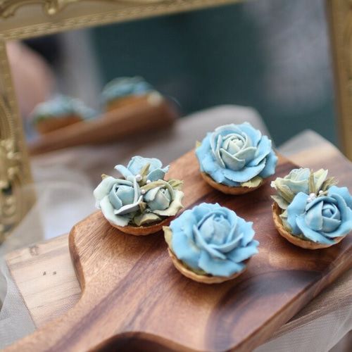 風呂敷ラッピング)あんフラワークッキー(青色のバラ)4個入り 誕生日