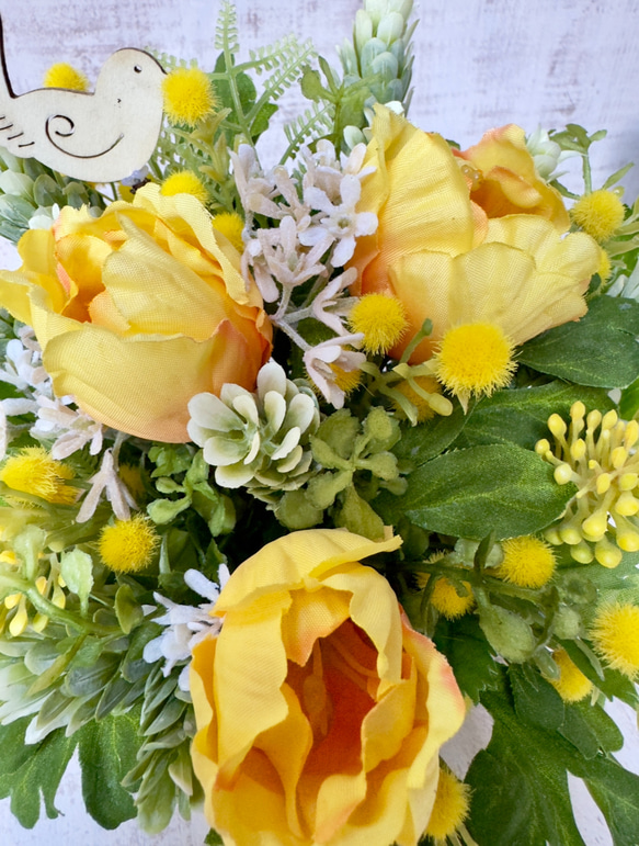 ミモザ&チューリップアレンジ(大) お祝い　春のインテリア　アーティシャルフラワー　造花　母の日　フラワーギフト　花 7枚目の画像