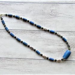 【B35】　ネックレス　エジプト調　ラピス　ブルータイガーアイ　銀細工　虎目石　天然石　天然石ビーズアクセサリー 10枚目の画像