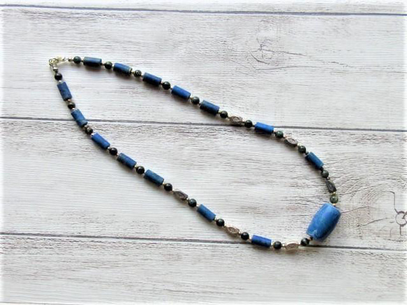【B35】　ネックレス　エジプト調　ラピス　ブルータイガーアイ　銀細工　虎目石　天然石　天然石ビーズアクセサリー 10枚目の画像