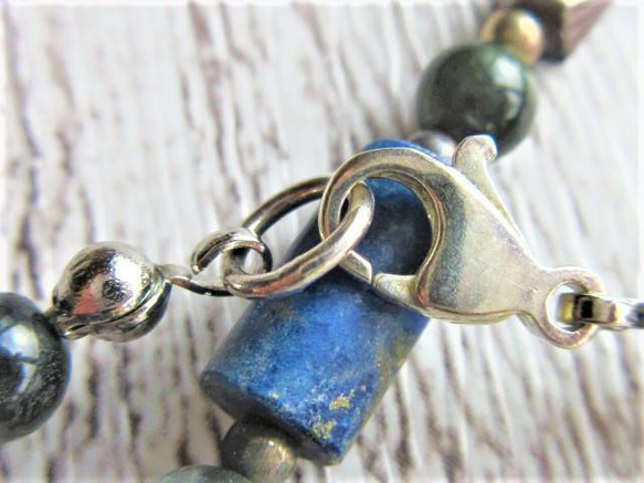 【B35】　ネックレス　エジプト調　ラピス　ブルータイガーアイ　銀細工　虎目石　天然石　天然石ビーズアクセサリー 9枚目の画像