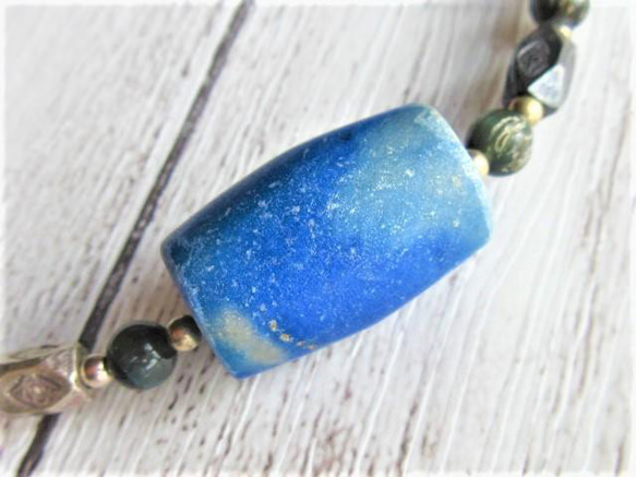 【B35】　ネックレス　エジプト調　ラピス　ブルータイガーアイ　銀細工　虎目石　天然石　天然石ビーズアクセサリー 5枚目の画像